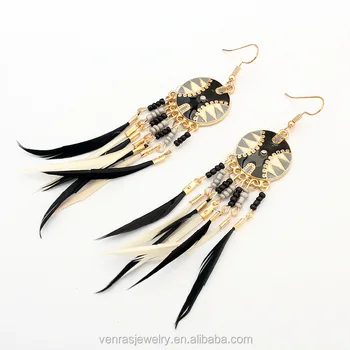 Summer Style Women Dangle Earrings Bohemian Jewelry Long Feather Summer Style Women Dangle Earrings Bohemian Jewelry Long Feather For Las