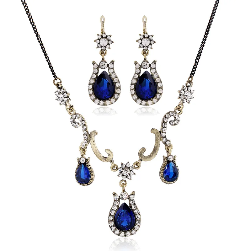 

Schmuck Set Jewelry Big Crystal Tear Droplet Pendant Necklace Sets Earrings For Women, As picture