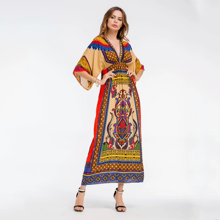 

Maldives Holiday Women African Kitenge Long Boho Maxi Dress Designs With Viscose, Floral