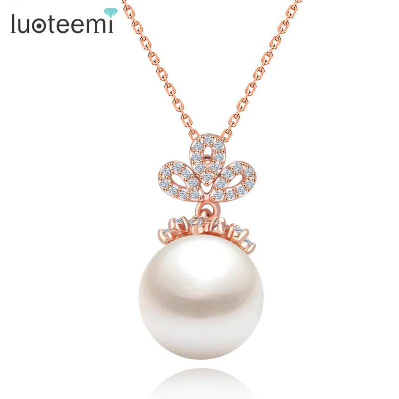 

LUOTEEMI 2021 Fashion Gold Plated Jewelry Accessory Woman Girl Pendant Pearl Chain Necklace