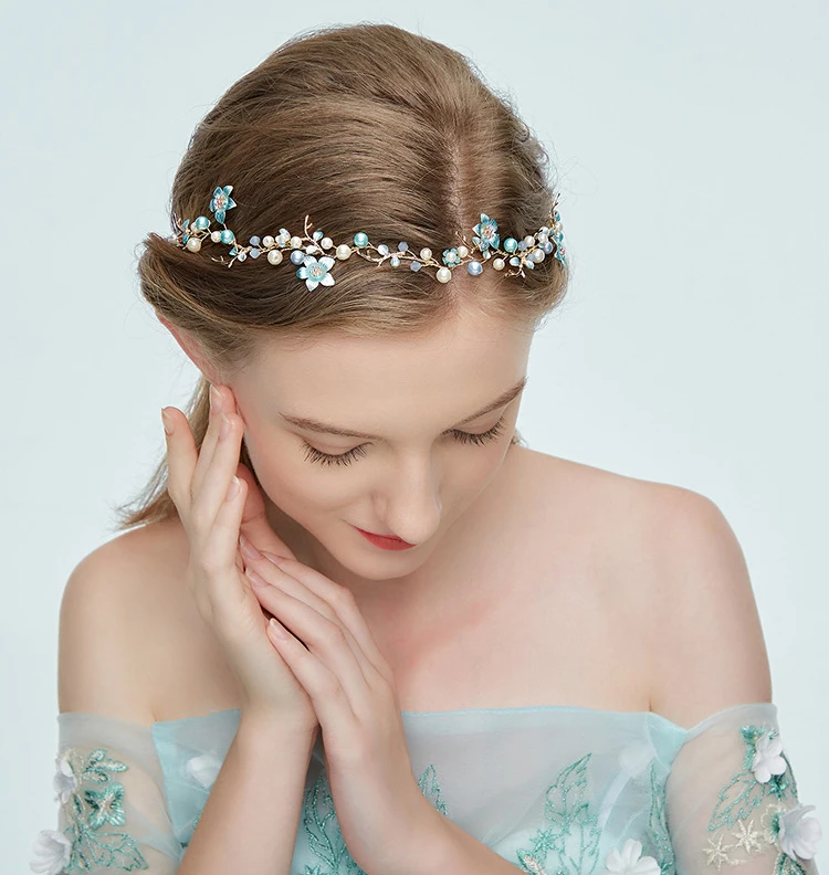 fashion 2018 crystal green painted flower metal unicorn sweatband headband bridal wedding vinchas hair accessory