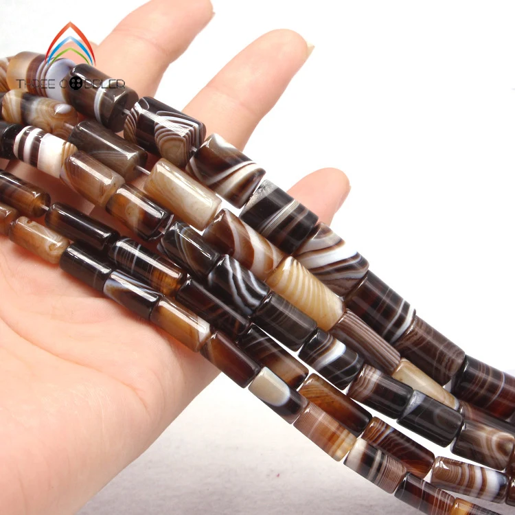 

Various of sizes Stripes Cylindrical Shape Agate Gemstone Natural Stone Beads