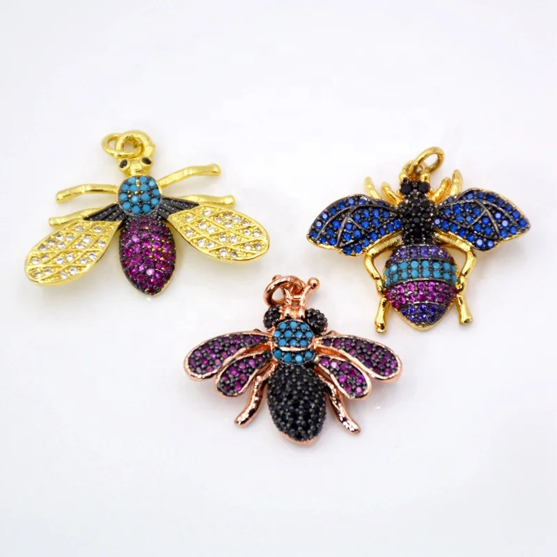 

Bee Jewelry Charm for Bracelet Famous Bee Insect Charm Pendant CZ stone Micro cubic zirconia pave Charm finding, Multi color