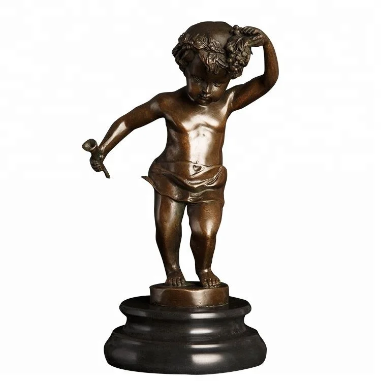 

ArtsHom DS-281 Bronze Handmade Happy Boy Dance Sculpture Kids Statue Bronze Green Vintage Western Art Figurine for Home Decorati