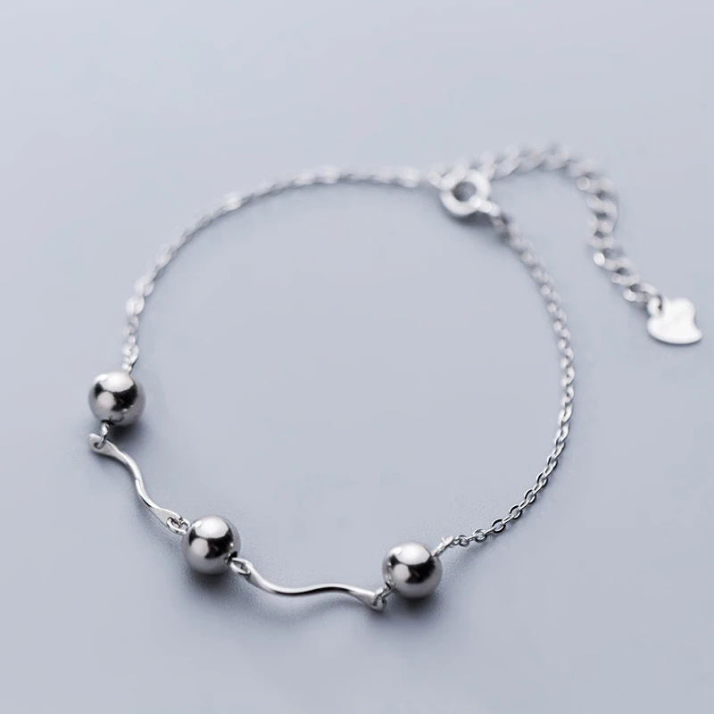 

Fashion 925 Sterling Silver Twist Short Bar Bracelets Round Smooth Beads Bracelet Jewelry
