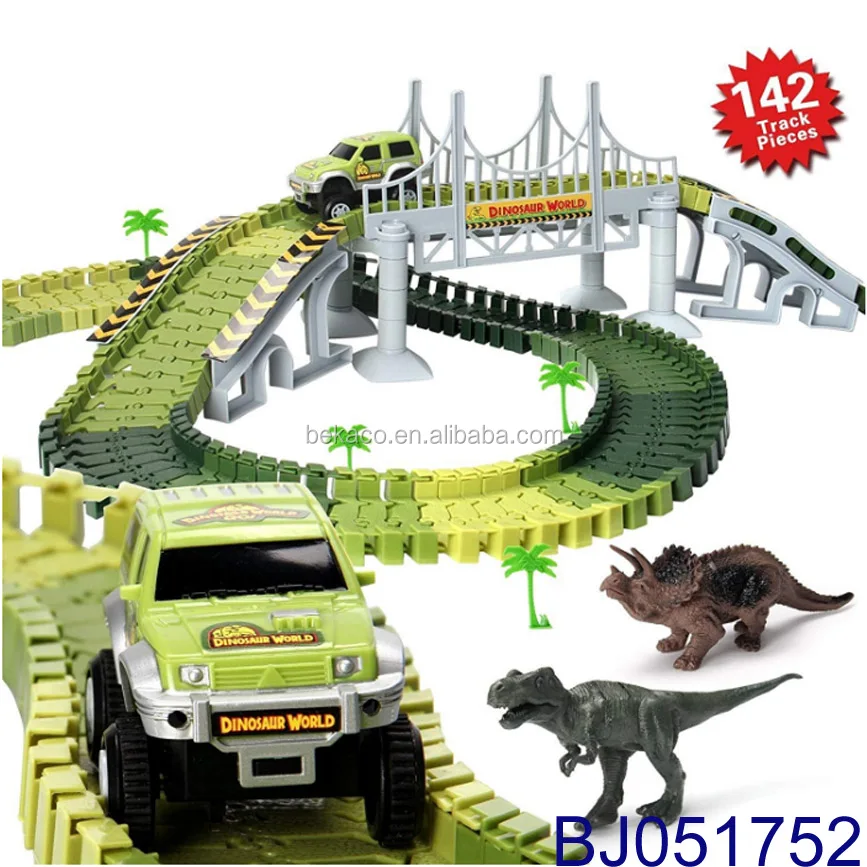 car track with dinosaur