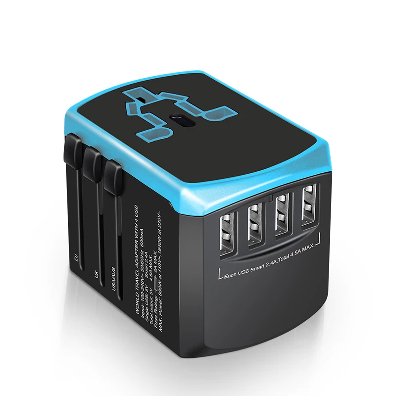

World Universal Travel Adapter Socket Plugs Multi USB 4500mA Worldwide Wall Charger Promotion Gift, Black;white;pantone