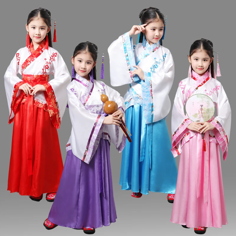 

New China National Dress Children's Costume Hanfu Female Classical Dance Chinese Studies Costumes Support Customization ZH12019, Red;purple;pink;peacock blue