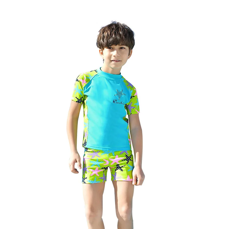 

CrazyBuy Boys Two Piece Swimwear Set Short Sleeves Top and Trunk Starfish Printed, Picture