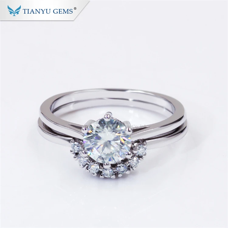 

Tianyu gems hot sale 925 sterling silver gold plated moissanite diamond women wedding engagement rings set