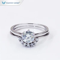 

Tianyu gems hot sale 925 sterling silver gold plated moissanite diamond women wedding engagement rings set