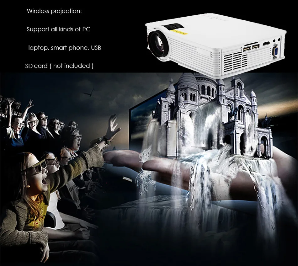 Wholesale-GP - 9 Mini Home Business Education Engineering Theater 800 Lumens 1080P Multimedia HD HDMI USB LCD Video Digital Projector