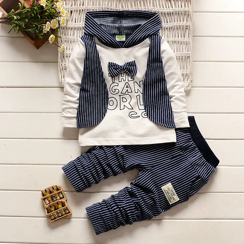 

Spring/Autumn High Quality Fashion Striped Hoodie kids clothes set, Gray/black