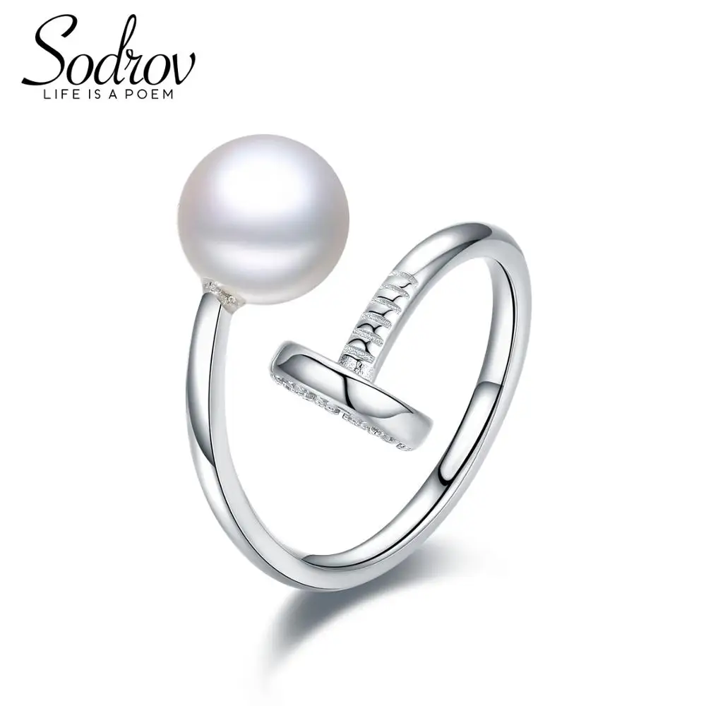

925 Sterling Silver Engagement 7.5mm Pearl Ring For Women Fine Wedding Jewelry HR040