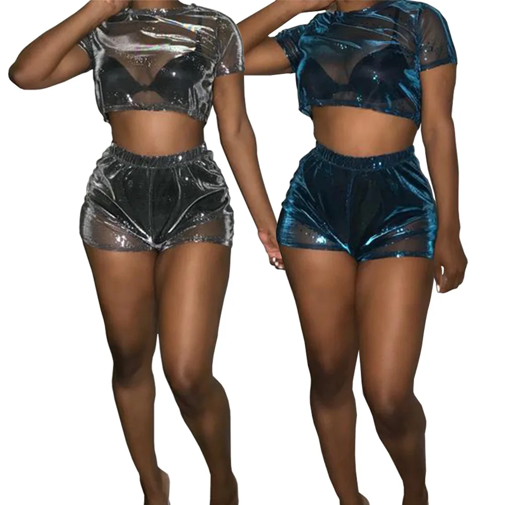 Women's Two Piece Set Clothing See Through Mesh Jumpsuits Outfits 2 Piece Set Clothing Club Wear Sets