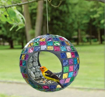Hanging Ring Form Mosaic Glass Automatic Window Bird Feeder