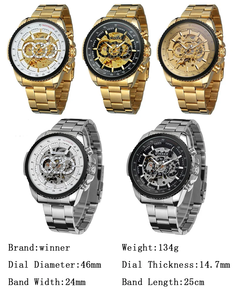 Winner Transparent Golden Case Luxury Casual Design Brown Leather Strap  Mens Watches Top Brand Luxury Mechanical Skeleton Watch Color: GMT1111-10 |  Uquid shopping cart: Online shopping with crypto currencies