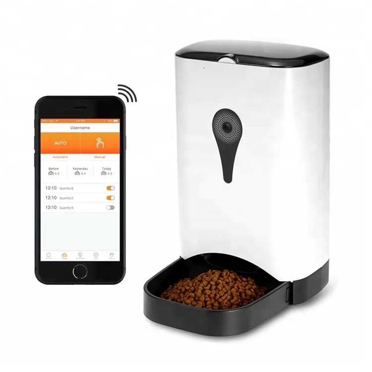 

130degree viewing angle battery powered smart APP remote controlled dog automatic pet feeder, White