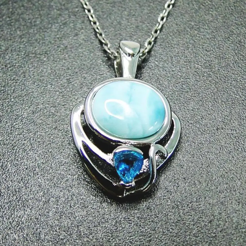 

Blue Larimar Pendant With Blue Topaz 925 Sterling Silver Natural Larimar Gemstone Jewelry