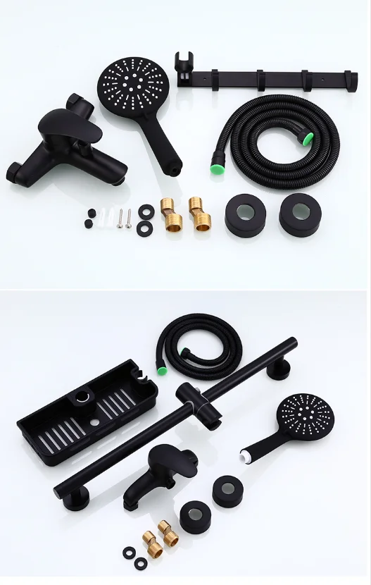 Black Shower Mixer Bathtub Faucet Bathroom Shower Adjustable Slide Bar