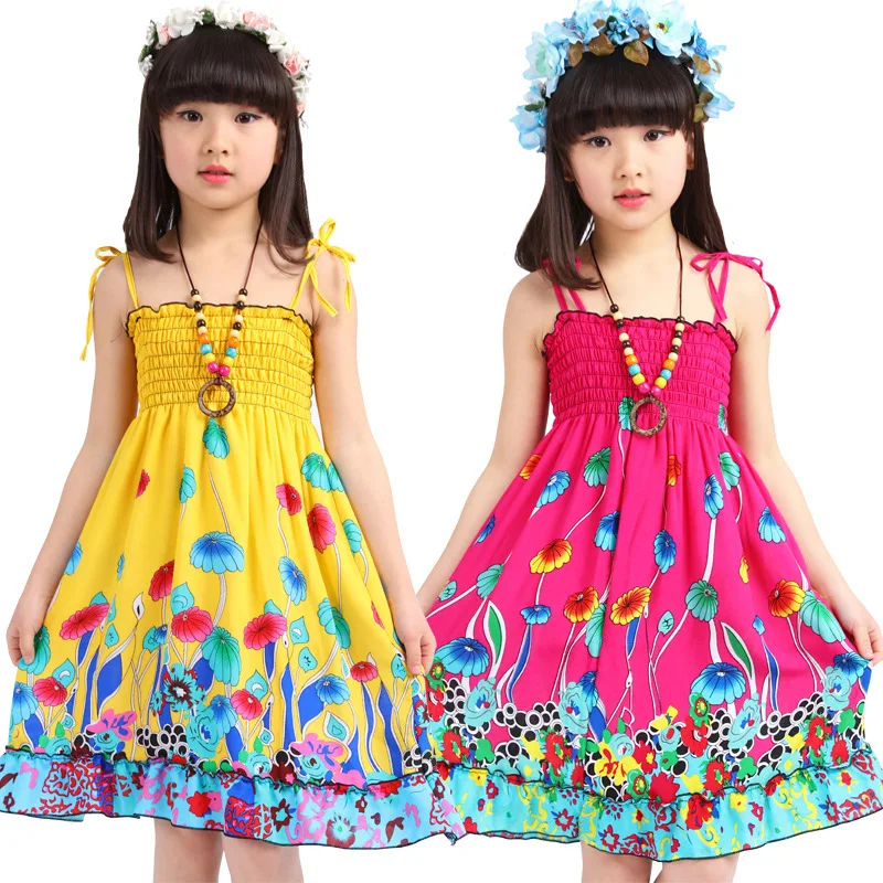 2016 New Summer Girls Dresses Bohemian Style Sundress For Girls Fashion Flower Girls Beach Dresses Strip