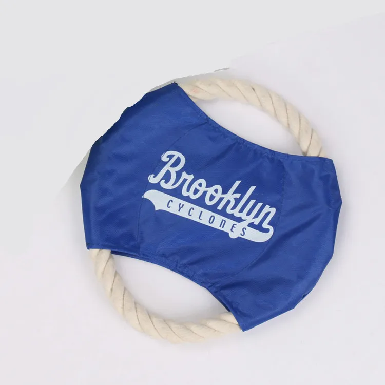 
Customize LOGO dog training bite cotton rope round flying disc dog toys 