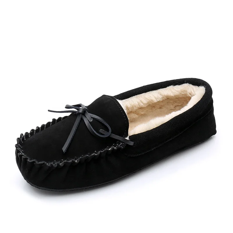 

Fashion Winter Warm Genuine Leather Suede Loafers Moccasin Shoes for Ladies, Black,pink..