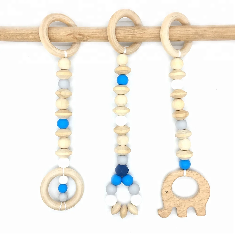 

3Pcs Set Wooden Baby Play Gym Stroller Hanging Toys for Play Mat Infant Teether Toys Wholesale