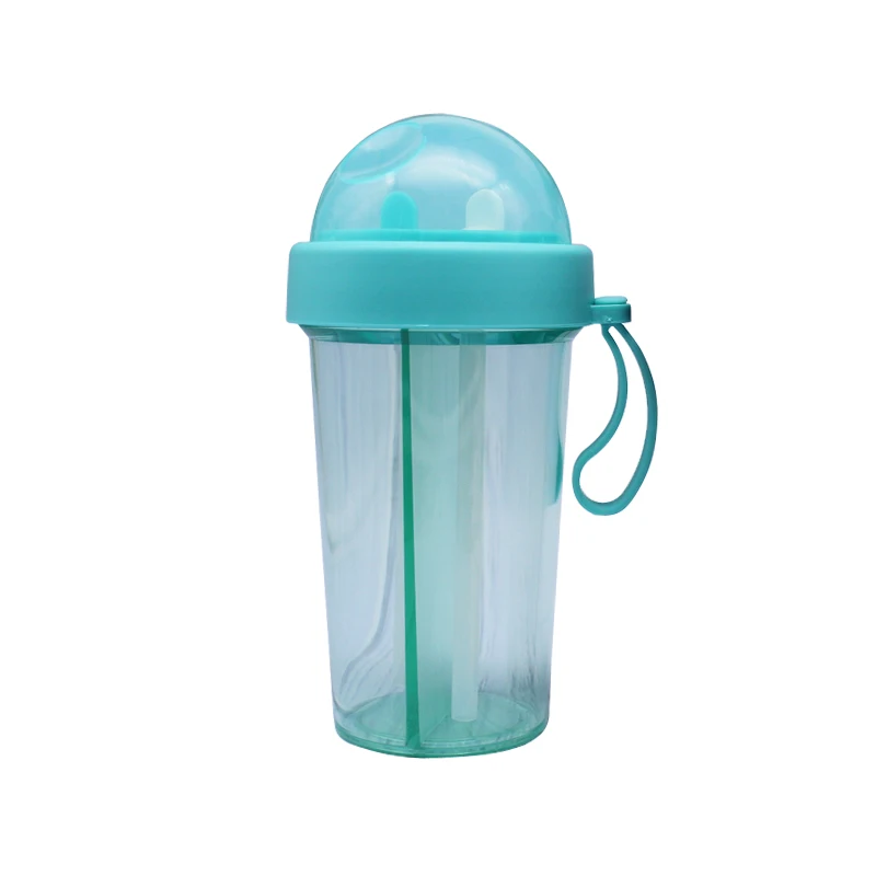 

Hot sale 14oz Plastic water bottle with 2 straw 1 cup has 2 straw water cup acrylic tumbler with two divider part