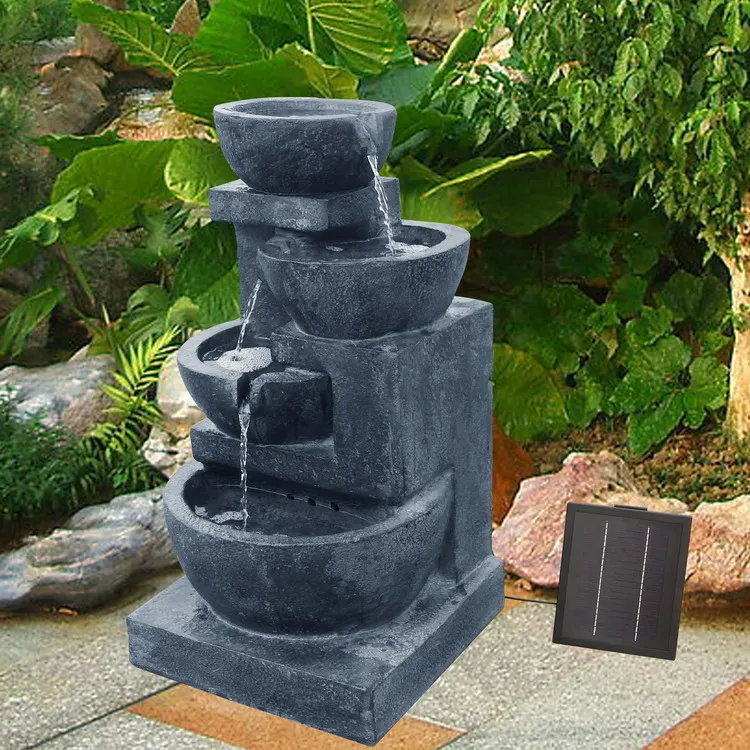 Solar Power Fourtier Water Fountain Feature W/ Led Light Blue Buy