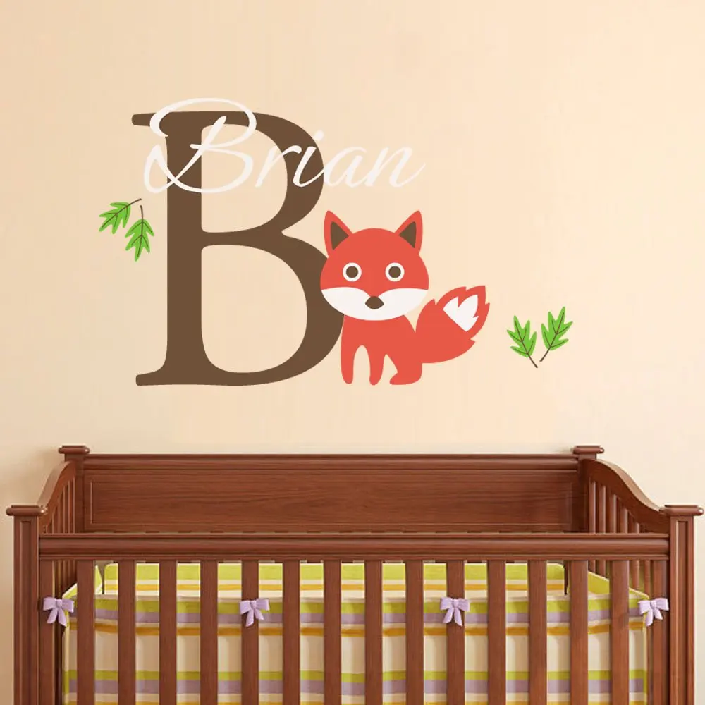 BATTOO Fox wall decal- Personalized Name Wall Decal- Custom Fox Wall Art- Custom Name Wall Decal- Nursery Wall decal- Nursery Wall Art Fox Nursery Wall Decal(white+soft pink, 16"tall)