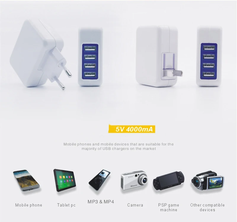 15.5W 5V Usb Wall Charger For Samsung 4 Port Foldable EU/US Plug Quick Charging For iPhone Charger