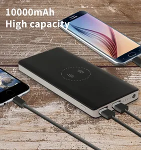 Slim 10000mAh Wireless Power Bank LED Torch