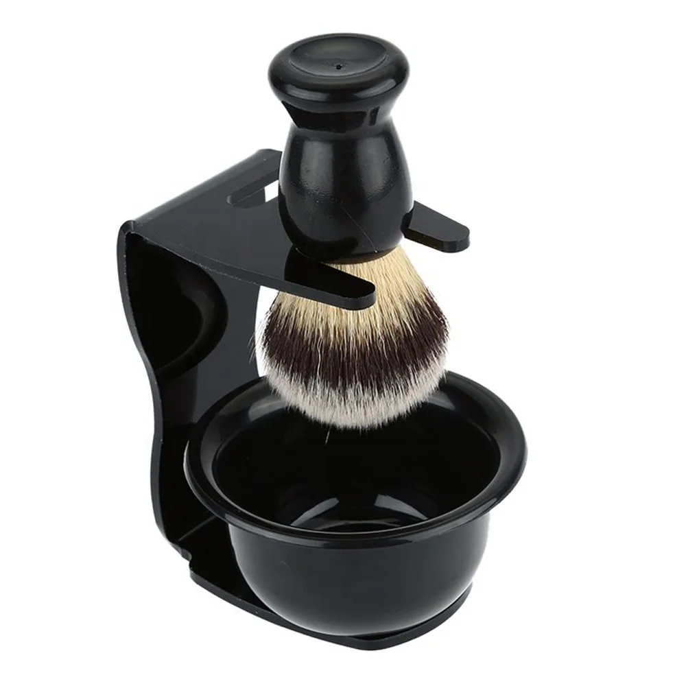 

High quality Nylon Shaving Brush Set Black Acrylic Stand Soap Shaving Bowl