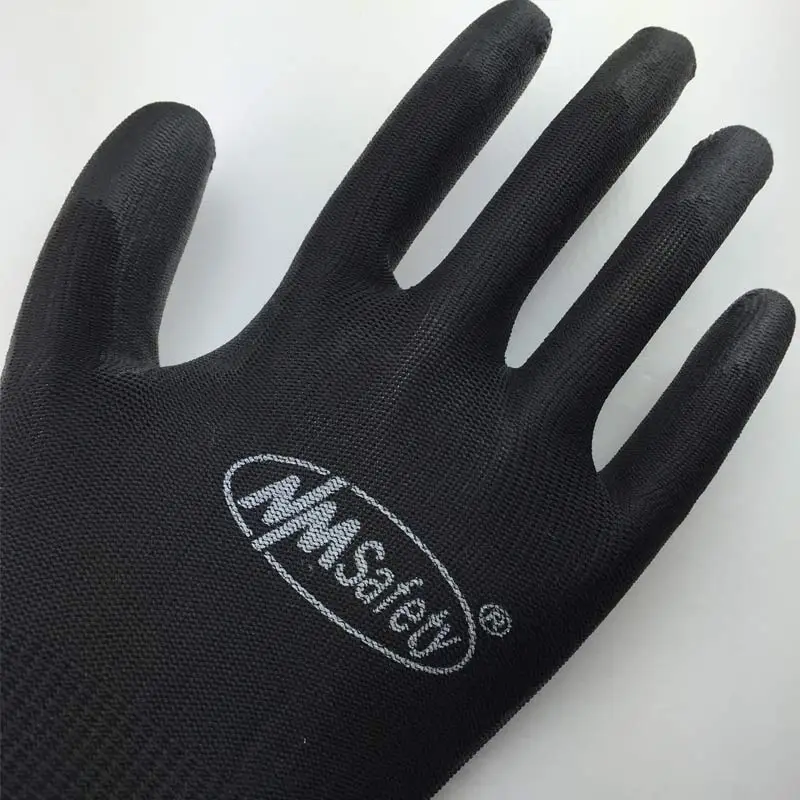 
NMSAFETY 13 gauge knitted black nylon pu dipped dmf free working gloves for construction 
