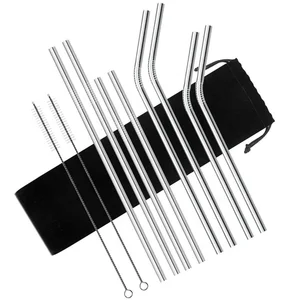 Image of Wholesale food grade stainless steel metal drink straw reusable aluminum metal straw stainless steel drinking straws with brush