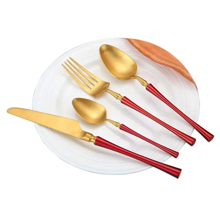

Hot sell stainless steel flatware set colorful handle gold cutlery, Customized