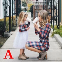 

Mother Daughter Dresses Matching Outfits Moms And Girls Clothes Long Sleeve Plaid Family Dress (this link for kids+mom)
