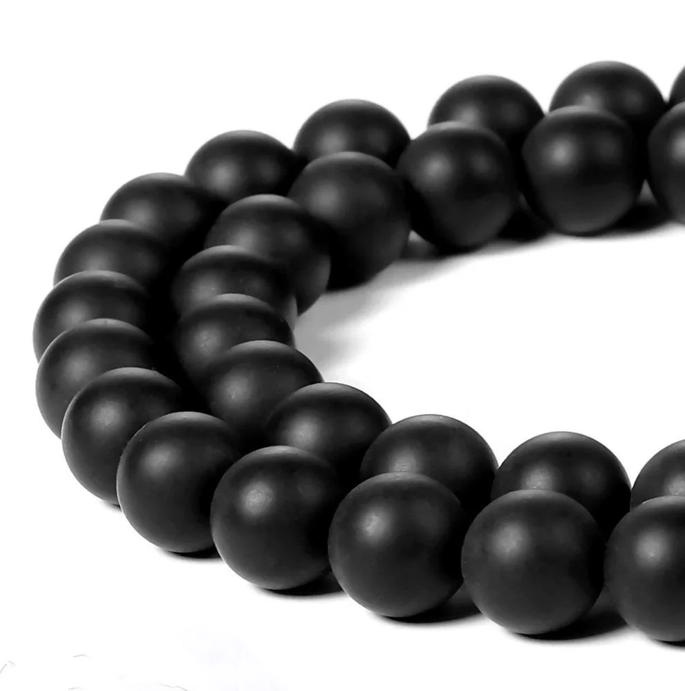 

Gorgeous Matte Frosted 8mm Black Onyx Agate Loose Gemstone Round Beads For Jewelry Making Necklace Bracelet