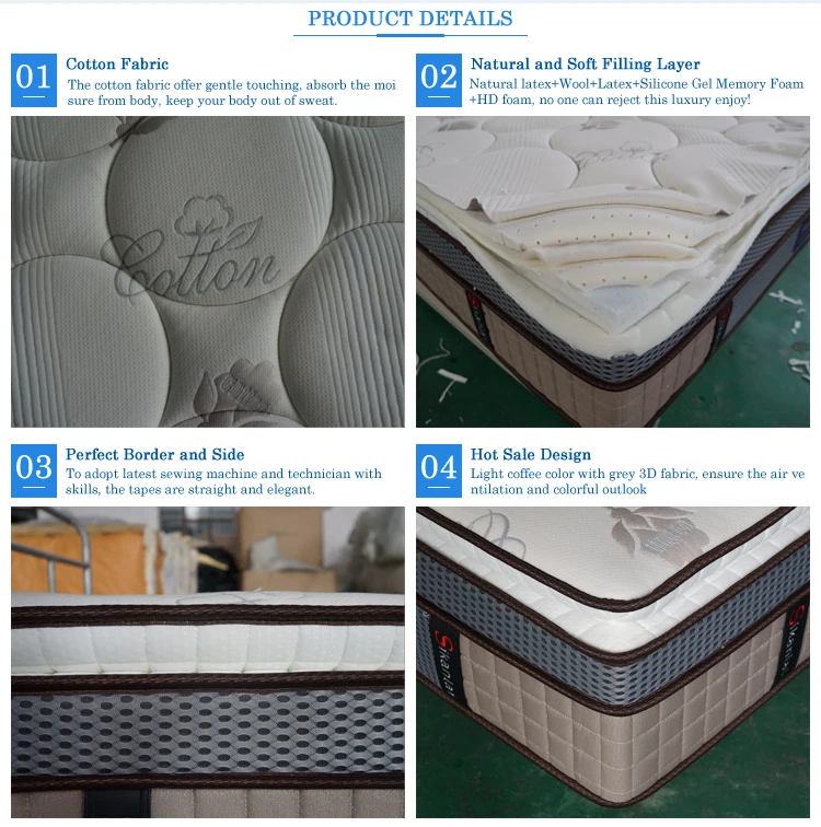 Luxury Malaysia Natural Latex 7 Zone Pocket Spring Bedroom Furniture