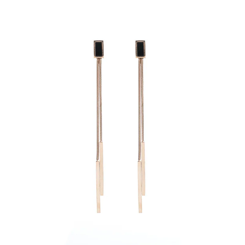 

Black Square Stainless Steel Tassel Earrings Rose Gold Simple Stud Earrings Women Jewelry (SK386)