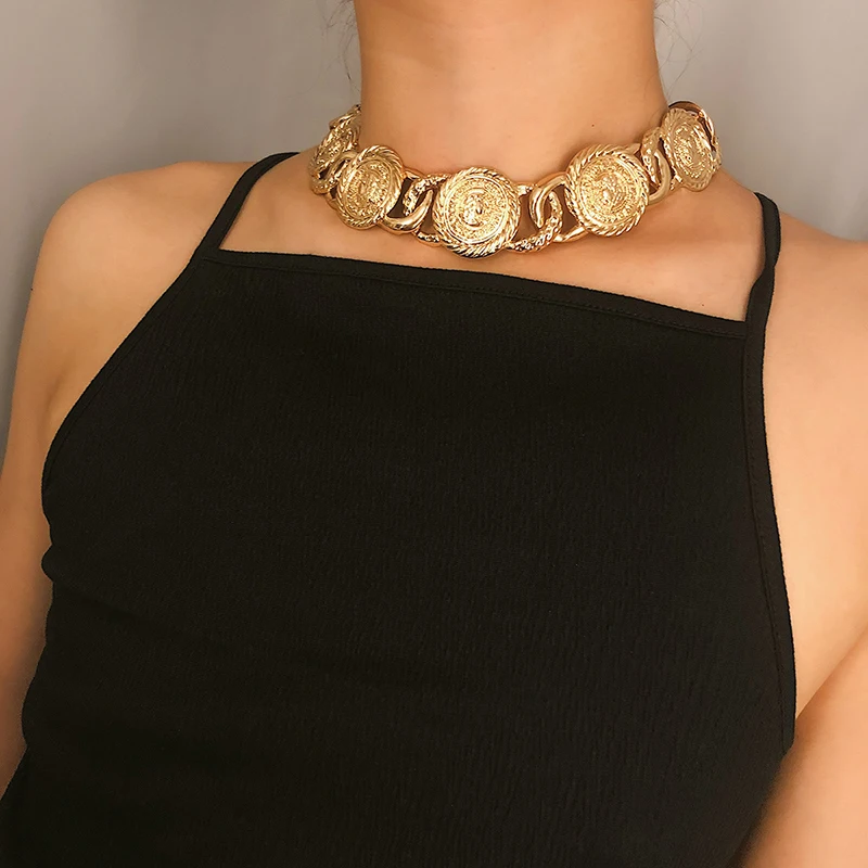 

Punk Alloy Clavicle Choker Exaggerated Relief Portrait Thick Chain Necklace Jewelry (SK521), As picture