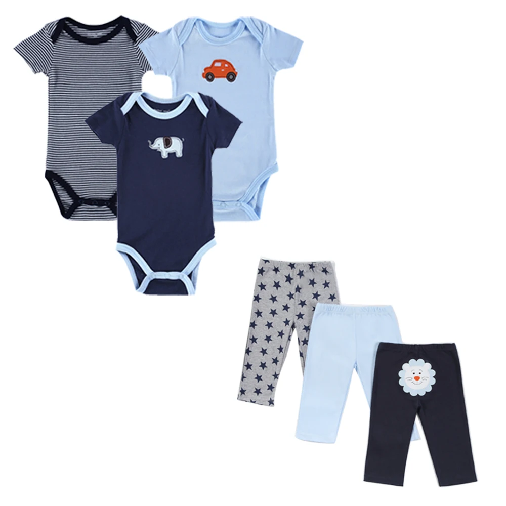 

Good Quality 100% Cotton Comfortable Newborn Baby Boy Clothes Boutique Clothing Set 6Pcs, As picture