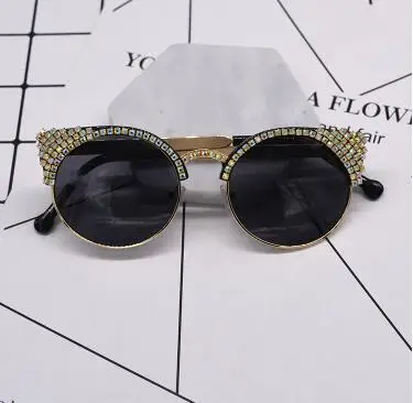 

WIIPU Fancy Colorful Rhinestones Round Sunglasses Fashion Sun Glasses