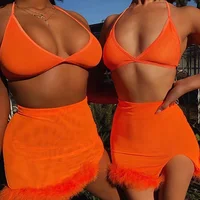 

SD7505 Women Sexy Two Piece Set Party Club Summer Outfits for Women Neon Crop Top and Skirt Bodycon Short two piece set women