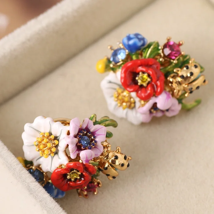 

High quality hand painted flower bohemian earrings gold tassel bohemian earrings, Any color is possible