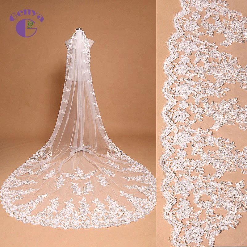 

3M White Ivory Cathedral Wedding Veils Full Lace Edge Bridal Veil with Comb Wedding Accessories Bride Mantilla Wedding Veil 2022