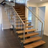 Double side standoff glass railing mount wooden steps