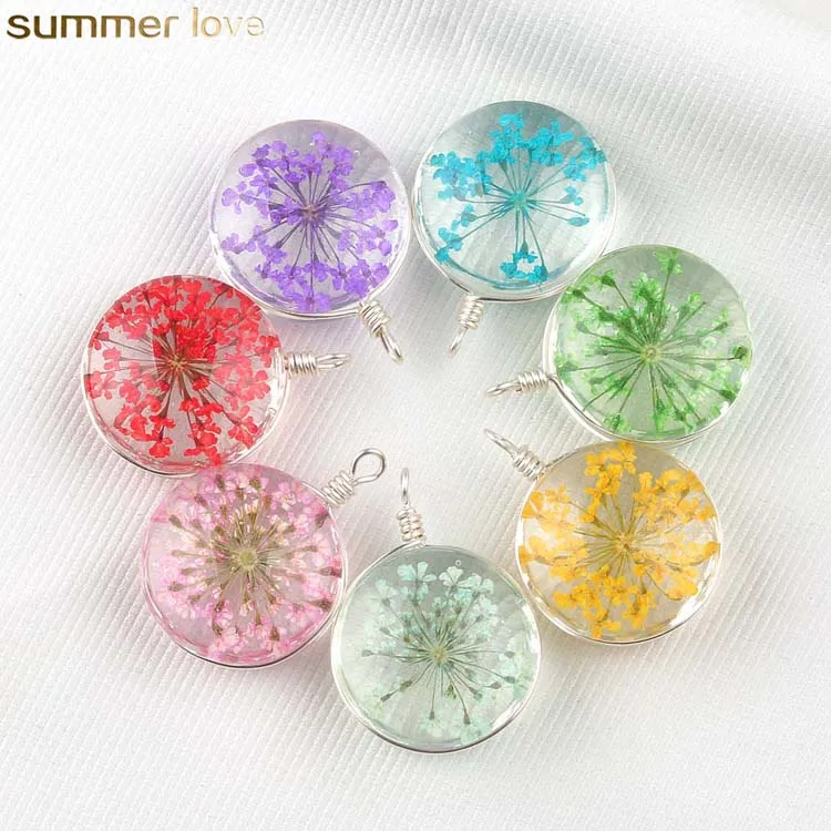 

New Fashion Creative Women's Glass Ball Pendant Pressed Dried Flower Charm For DIY Necklace Jewelry Accessories, Many colors