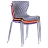 Customized colorful simple stackable coffee shop side armless dining office plastic chair with metal legs
